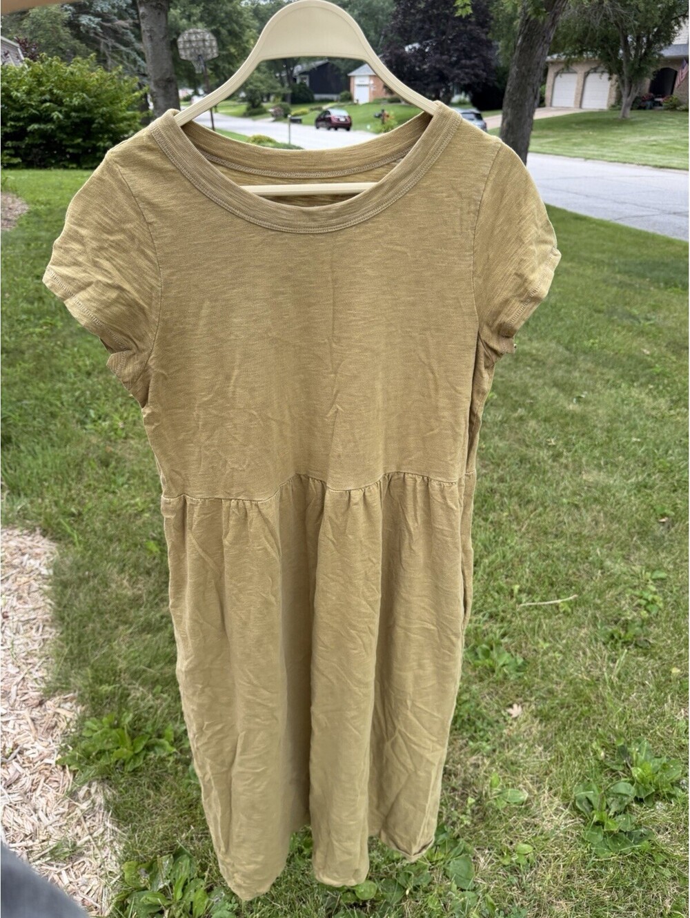 Universal Thread Khaki Green T-Shirt, Midi Dress With Pockets 100% Cotton Size S